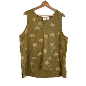 C&C California Linen Sleeveless Top Size XL Palm Tree Print Green Breathable